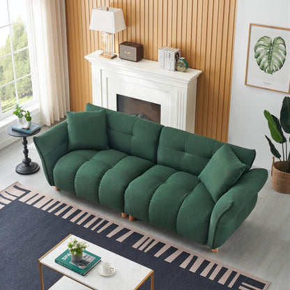 Green 93.70 Teddy Fabric Upholstered 3-seater Sofa with Two Matching Pillows for Living Room