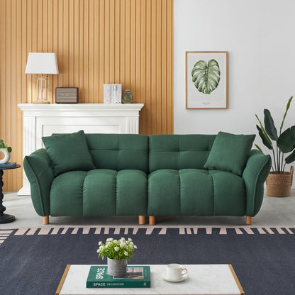 Green 93.70 Teddy Fabric Upholstered 3-seater Sofa with Two Matching Pillows for Living Room