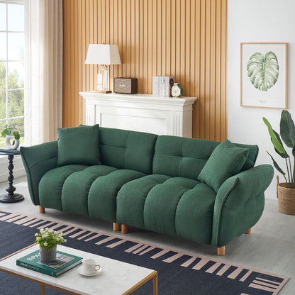 Green 93.70 Teddy Fabric Upholstered 3-seater Sofa with Two Matching Pillows for Living Room
