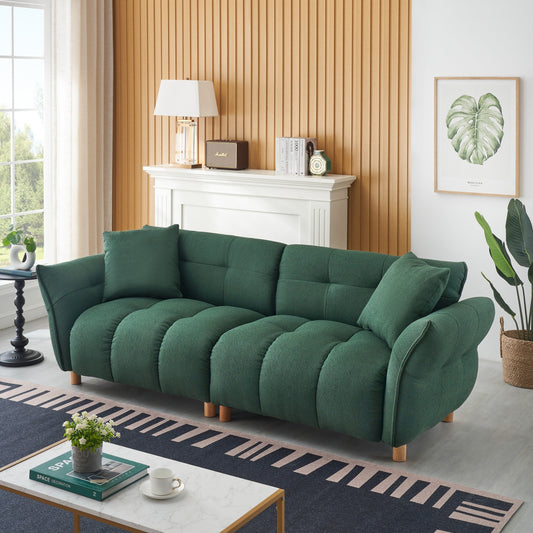 Green 93.70 Teddy Fabric Upholstered 3-seater Sofa with Two Matching Pillows for Living Room