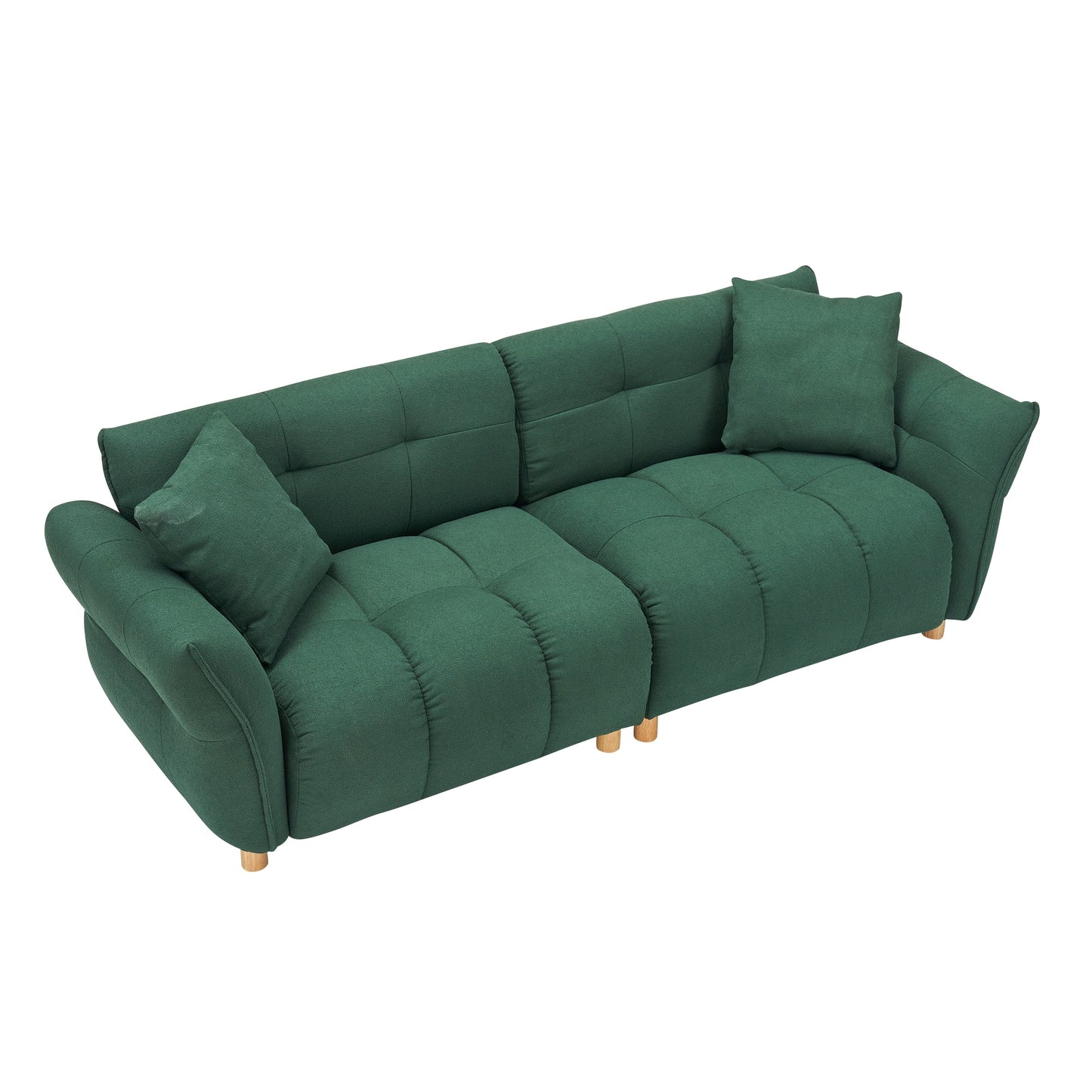 Green 93.70 Teddy Fabric Upholstered 3-seater Sofa with Two Matching Pillows for Living Room