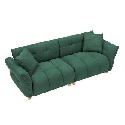 Green 93.70 Teddy Fabric Upholstered 3-seater Sofa with Two Matching Pillows for Living Room