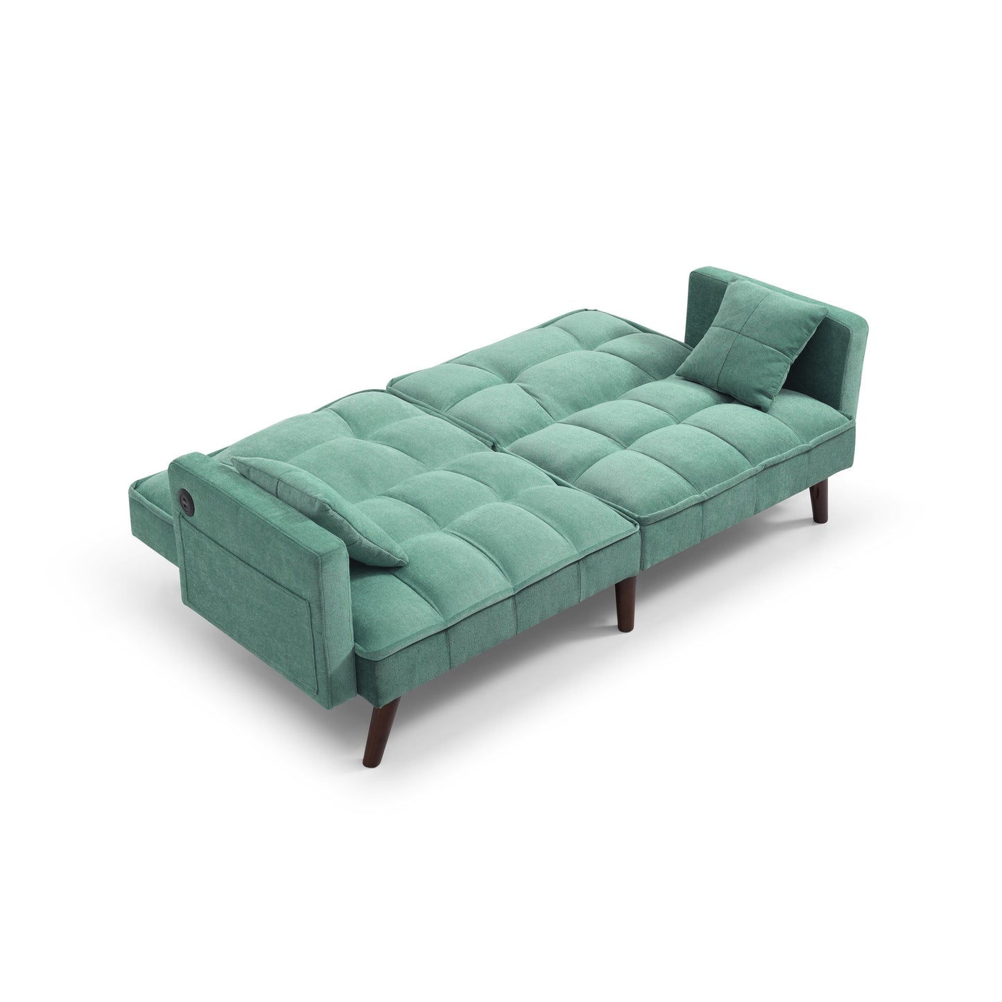 Green Chenille Loveseat Sofa Bed with USB Charging Port