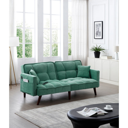 Green Chenille Loveseat Sofa Bed with USB Charging Port