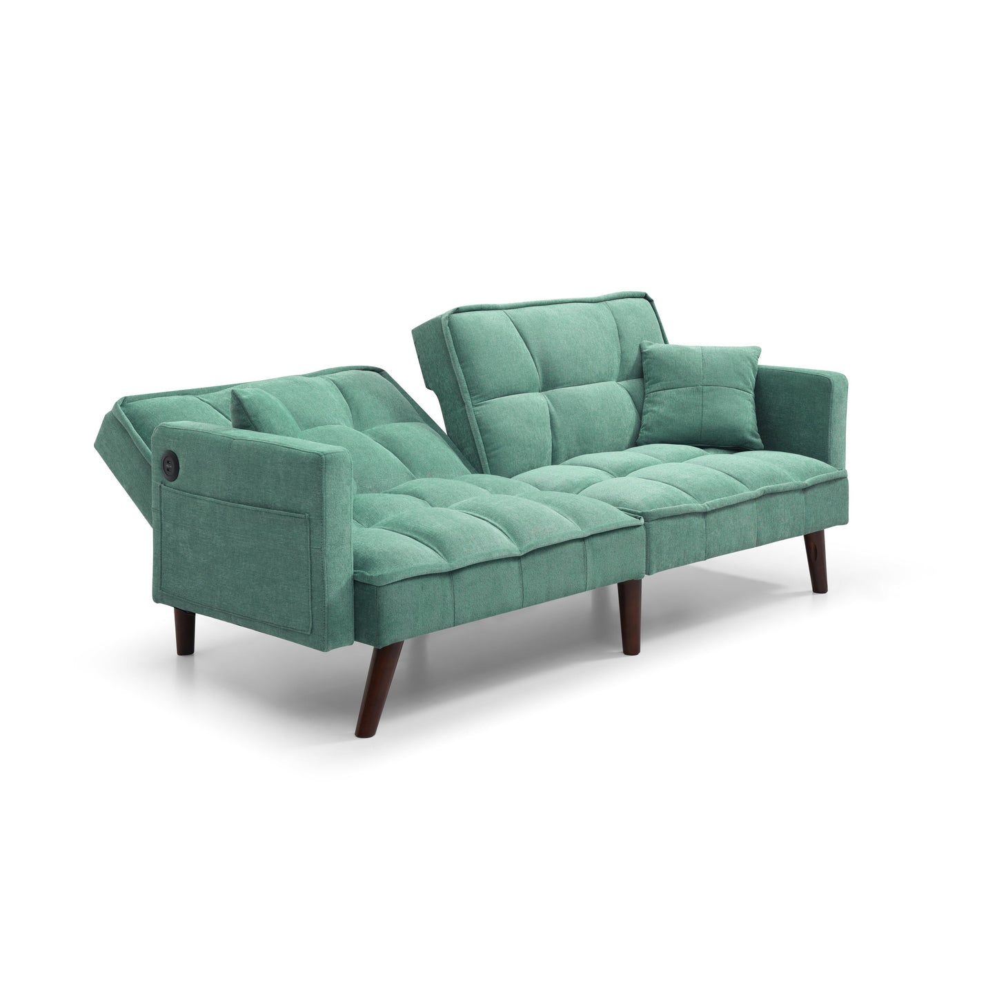 Green Chenille Loveseat Sofa Bed with USB Charging Port