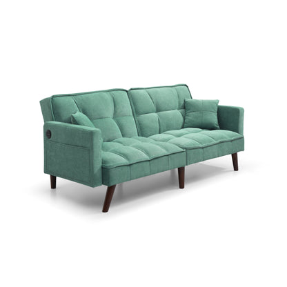 Green Chenille Loveseat Sofa Bed with USB Charging Port