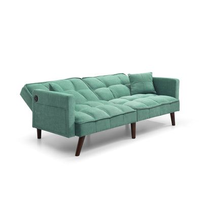 Green Chenille Loveseat Sofa Bed with USB Charging Port