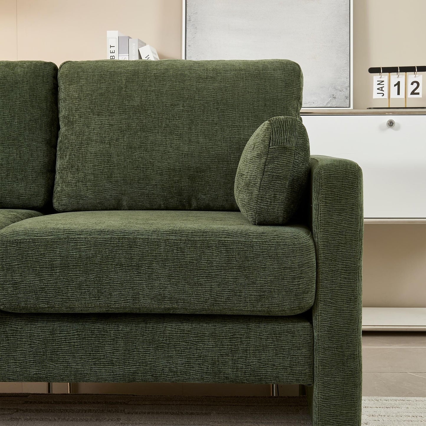 Green Chenille Loveseat Sofa with Back Cushions and Pillows