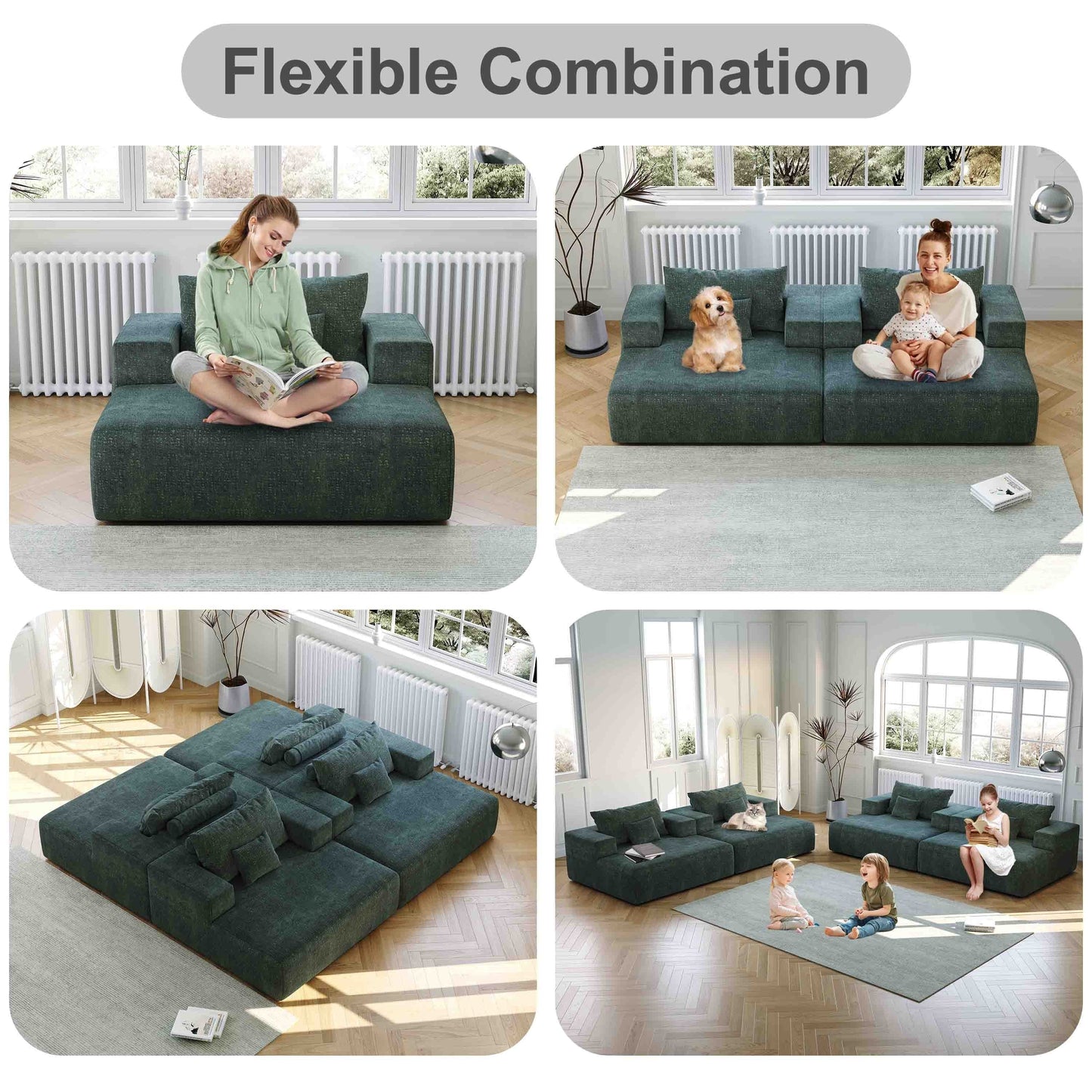 Green Chenille Single Sleeper Chair Sofa with Backrest Pillow