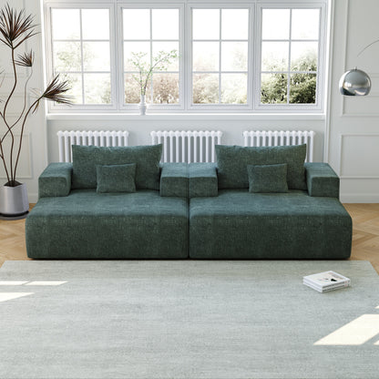 Green Chenille Single Sleeper Chair Sofa with Backrest Pillow