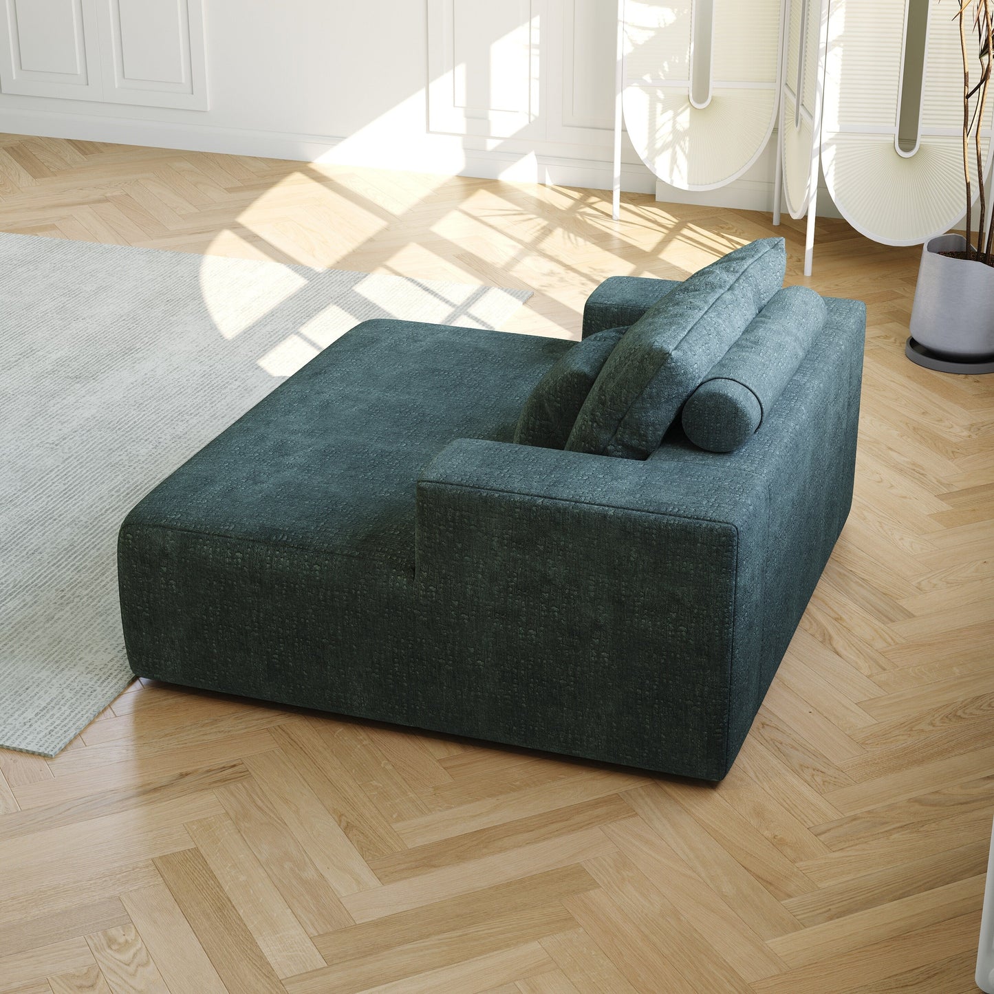 Green Chenille Single Sleeper Chair Sofa with Backrest Pillow
