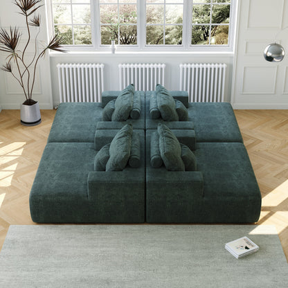 Green Chenille Single Sleeper Chair Sofa with Backrest Pillow