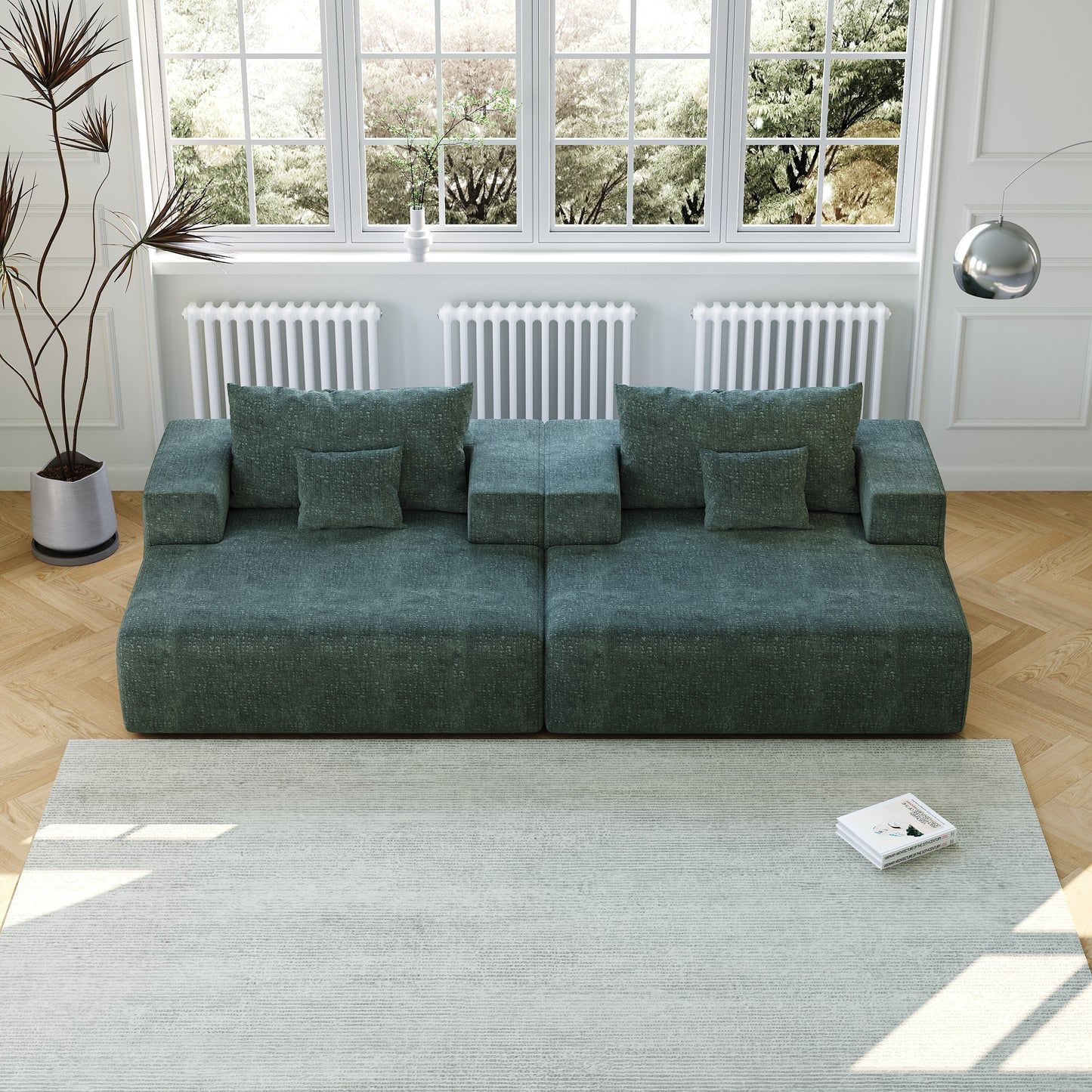 Green Chenille Single Sleeper Chair Sofa with Backrest Pillow