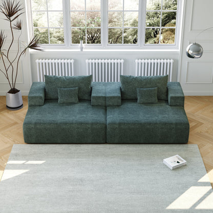 Green Chenille Single Sleeper Chair Sofa with Backrest Pillow