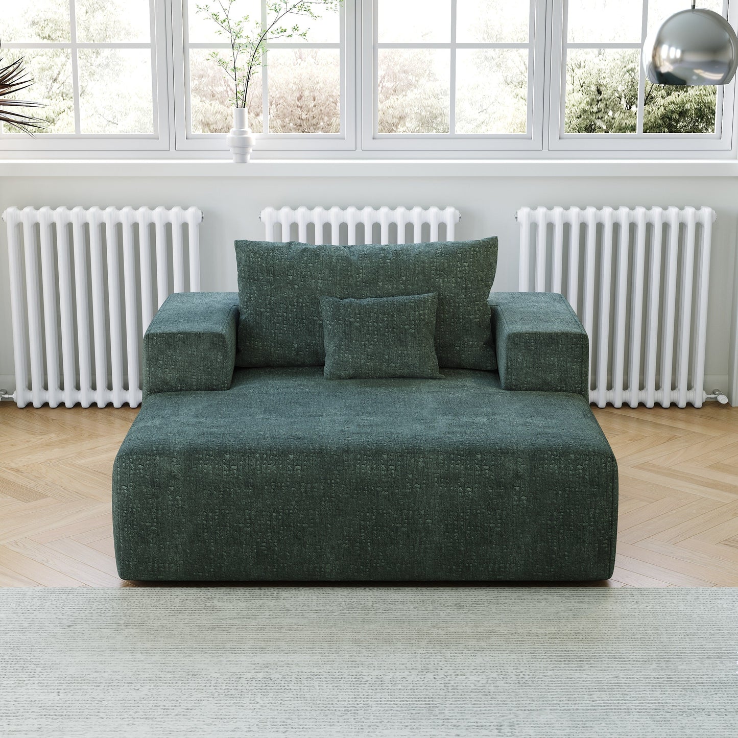 Green Chenille Single Sleeper Chair Sofa with Backrest Pillow