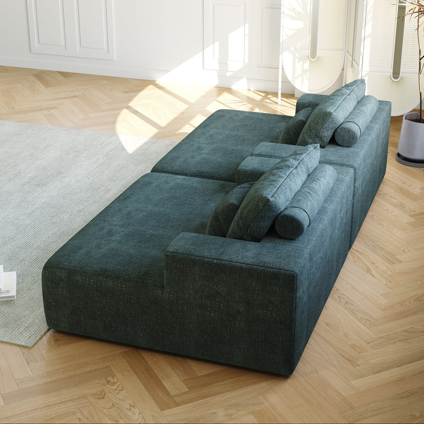Green Chenille Single Sleeper Chair Sofa with Backrest Pillow