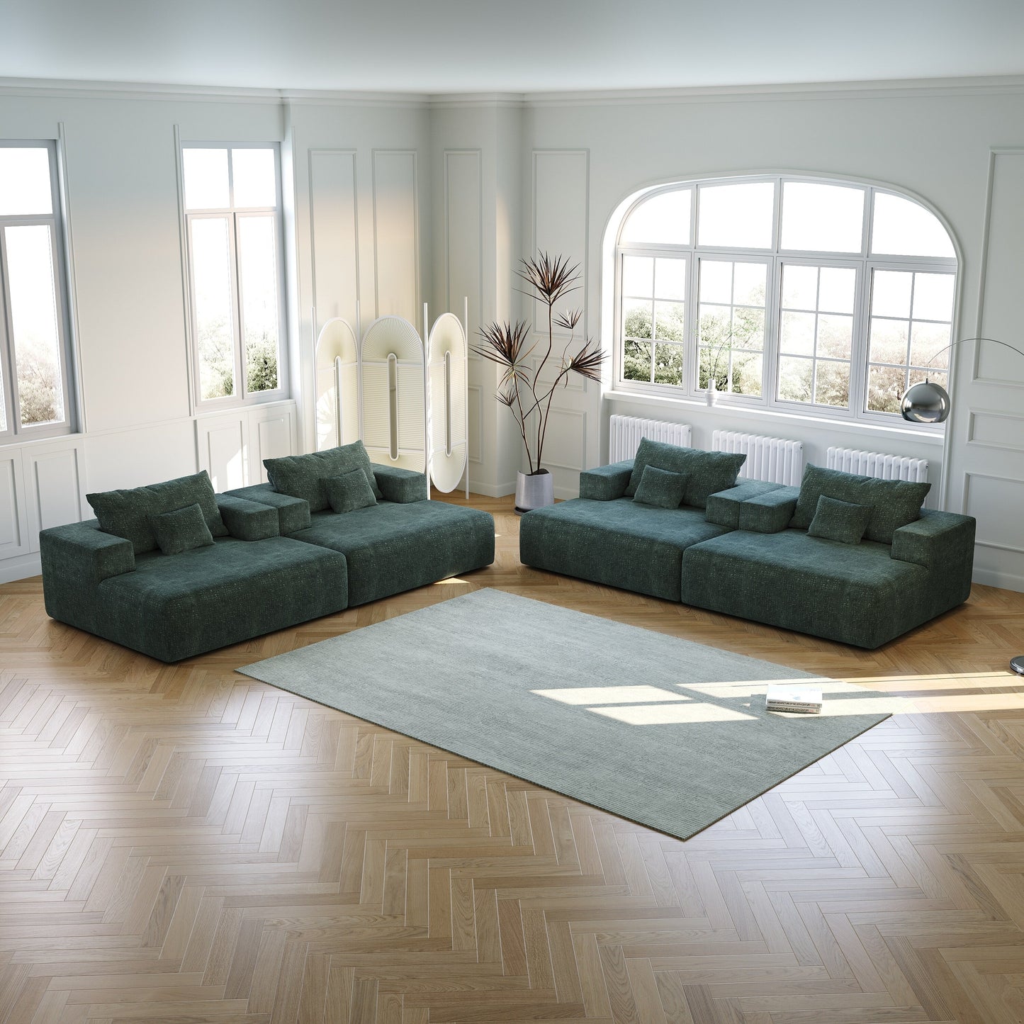 Green Chenille Single Sleeper Chair Sofa with Backrest Pillow