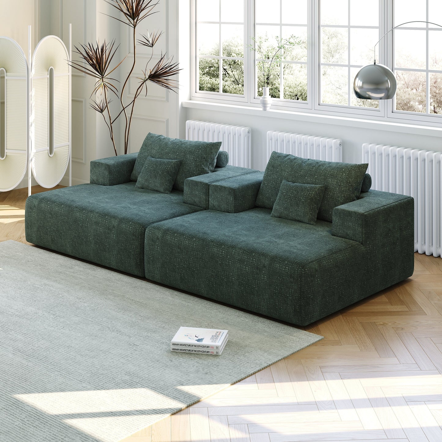Green Chenille Single Sleeper Chair Sofa with Backrest Pillow