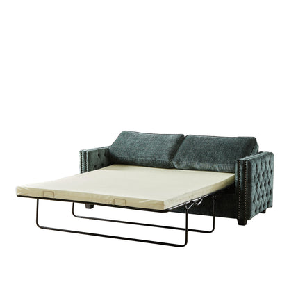 Green Chenille Sleeper Sofa with Memory Foam Mattress