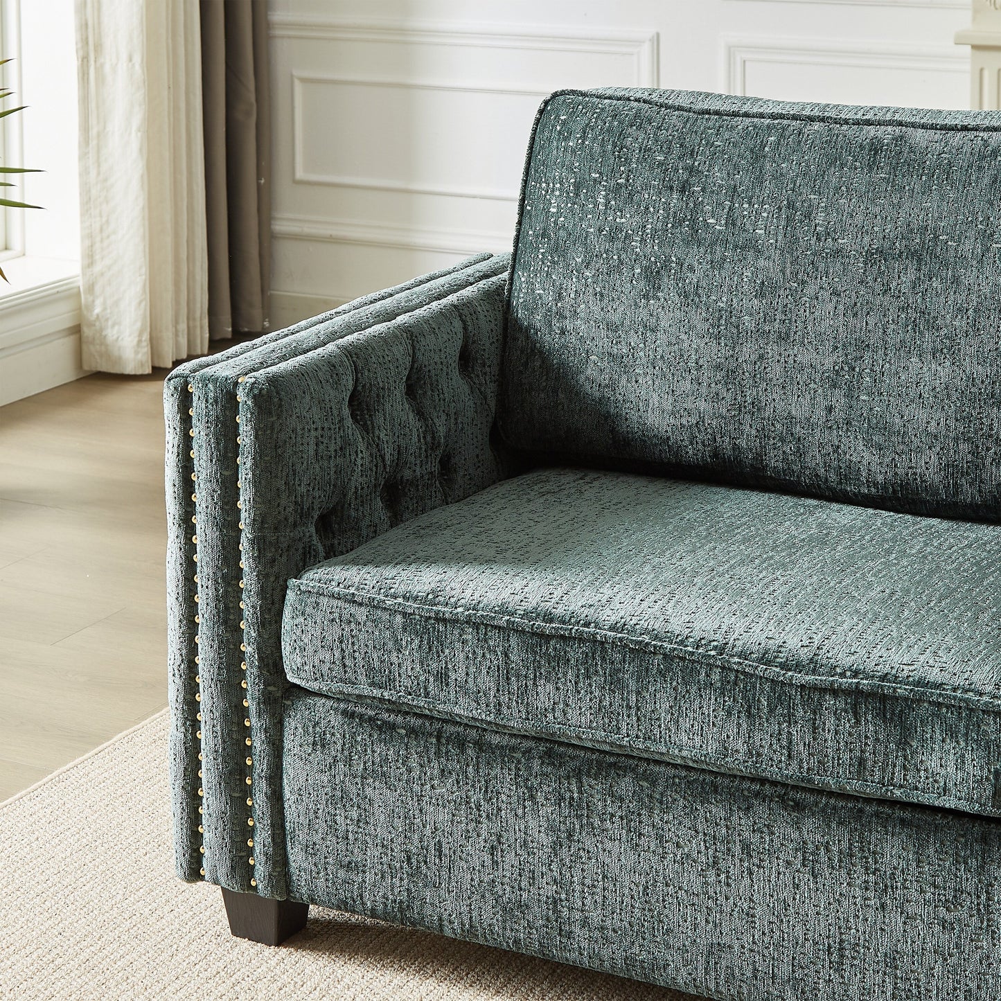 Green Chenille Sleeper Sofa with Memory Foam Mattress