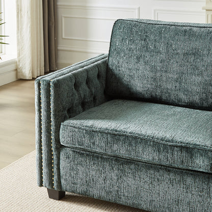 Green Chenille Sleeper Sofa with Memory Foam Mattress