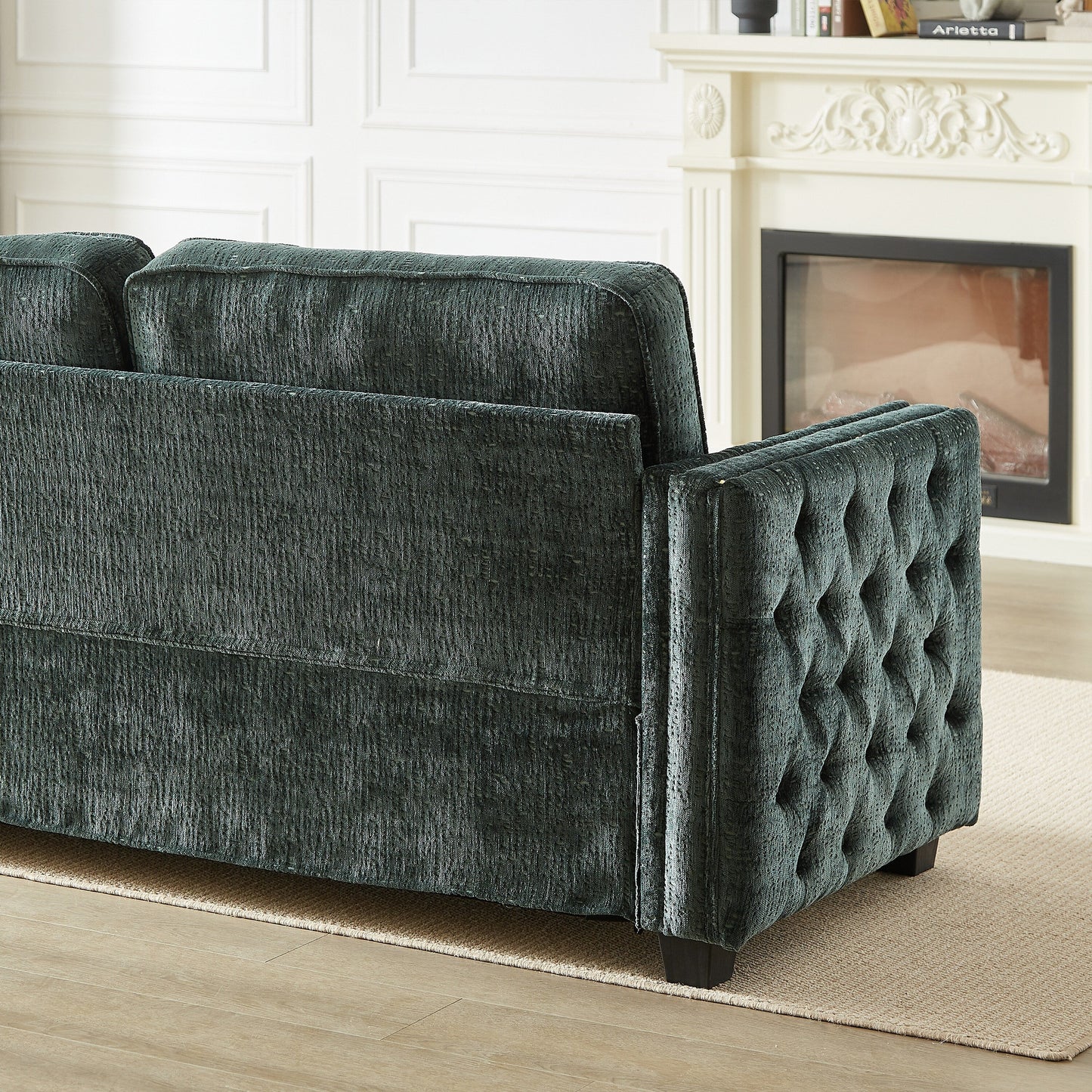 Green Chenille Sleeper Sofa with Memory Foam Mattress