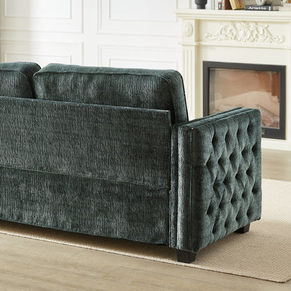 Green Chenille Sleeper Sofa with Memory Foam Mattress