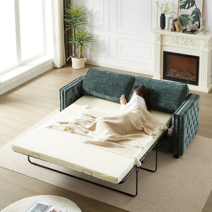 Green Chenille Sleeper Sofa with Memory Foam Mattress