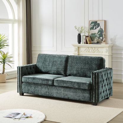 Green Chenille Sleeper Sofa with Memory Foam Mattress