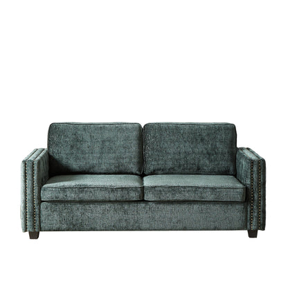 Green Chenille Sleeper Sofa with Memory Foam Mattress