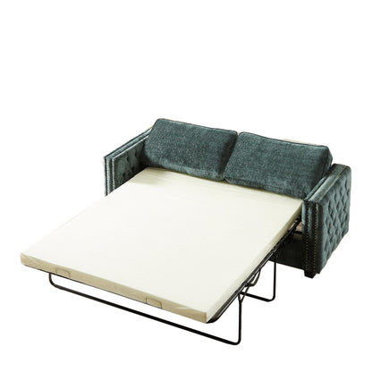 Green Chenille Sleeper Sofa with Memory Foam Mattress