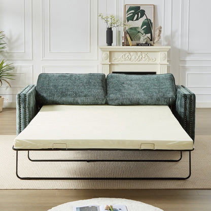 Green Chenille Sleeper Sofa with Memory Foam Mattress