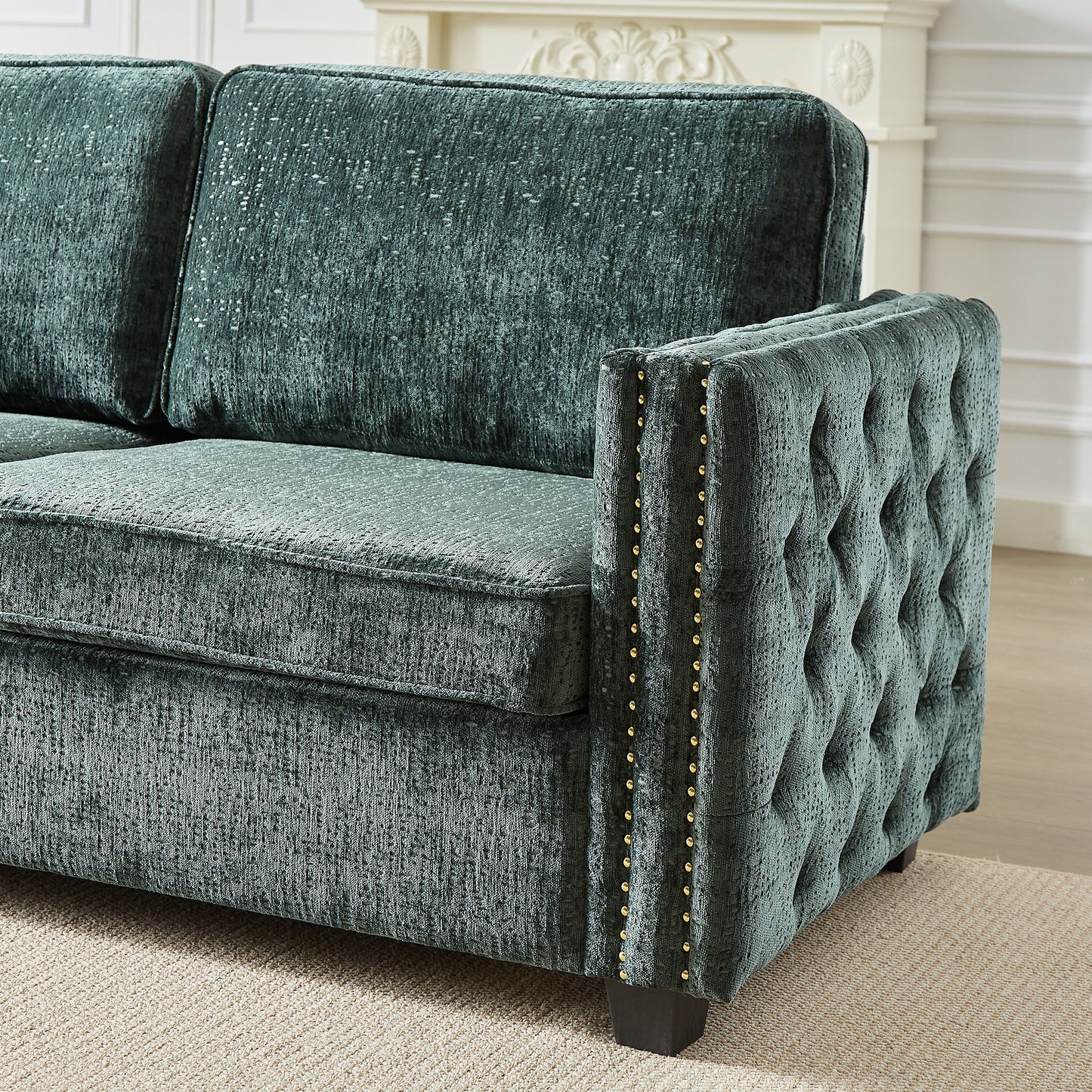 Green Chenille Sleeper Sofa with Memory Foam Mattress