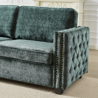 Green Chenille Sleeper Sofa with Memory Foam Mattress