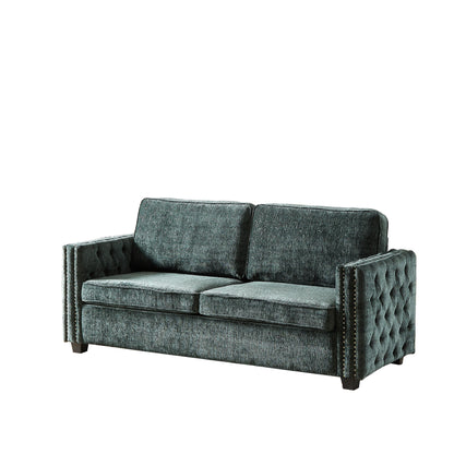 Green Chenille Sleeper Sofa with Memory Foam Mattress