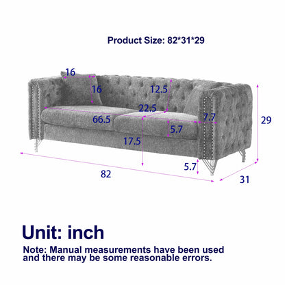 Green Chenille Tufted Upholstered 3-seater Sofa with Metal Legs
