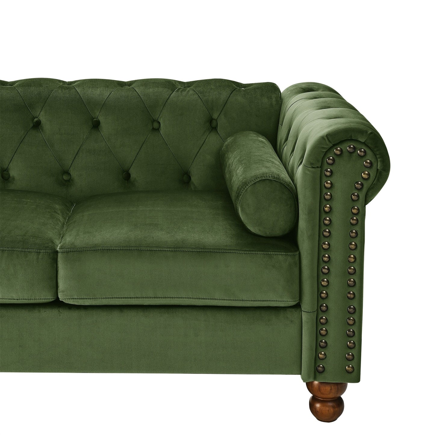 Green Chesterfield 74.5 Button Tufted Upholstered 3-seater Sofa with Nailheads and Pillows for Living Room