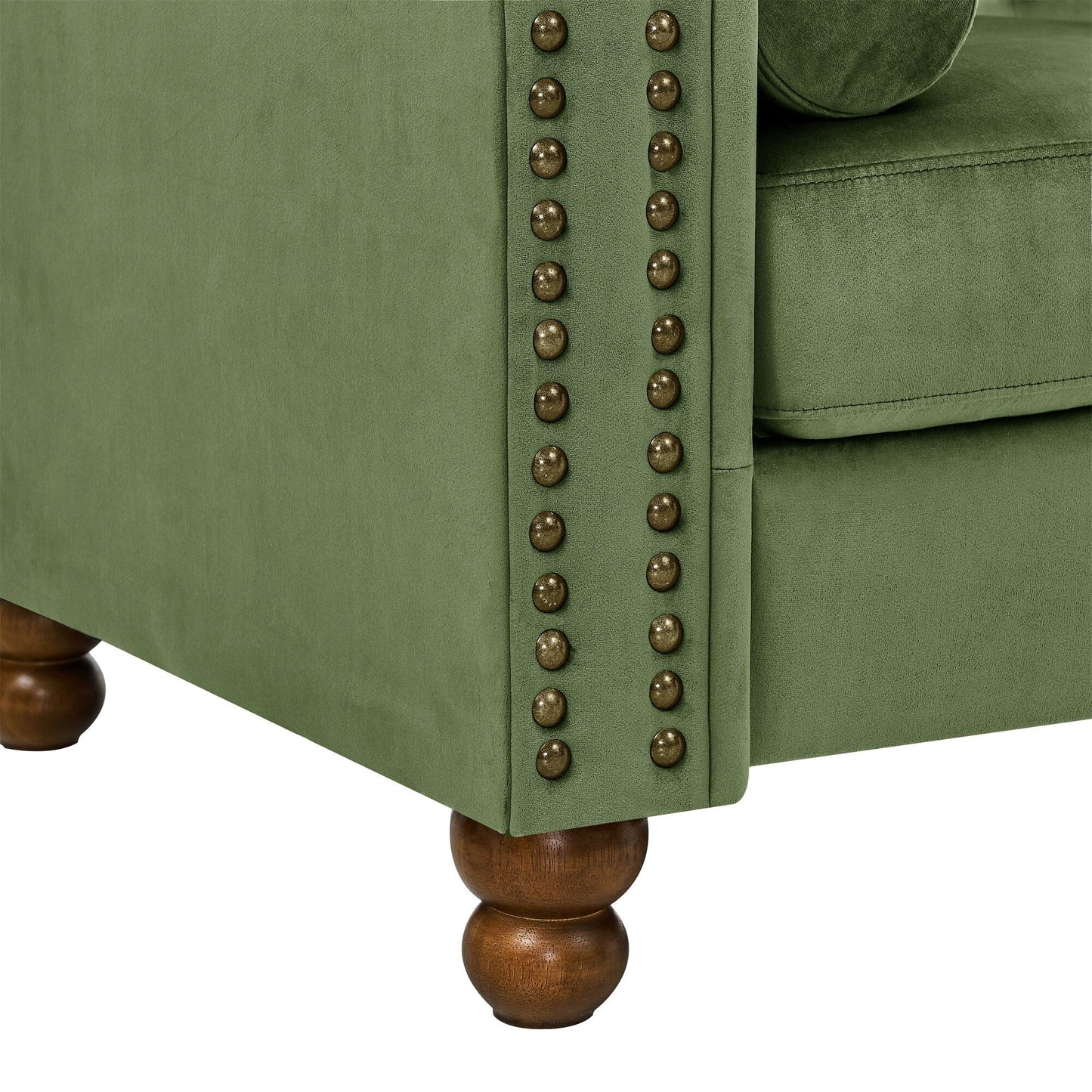 Green Chesterfield 74.5 Button Tufted Upholstered 3-seater Sofa with Nailheads and Pillows for Living Room