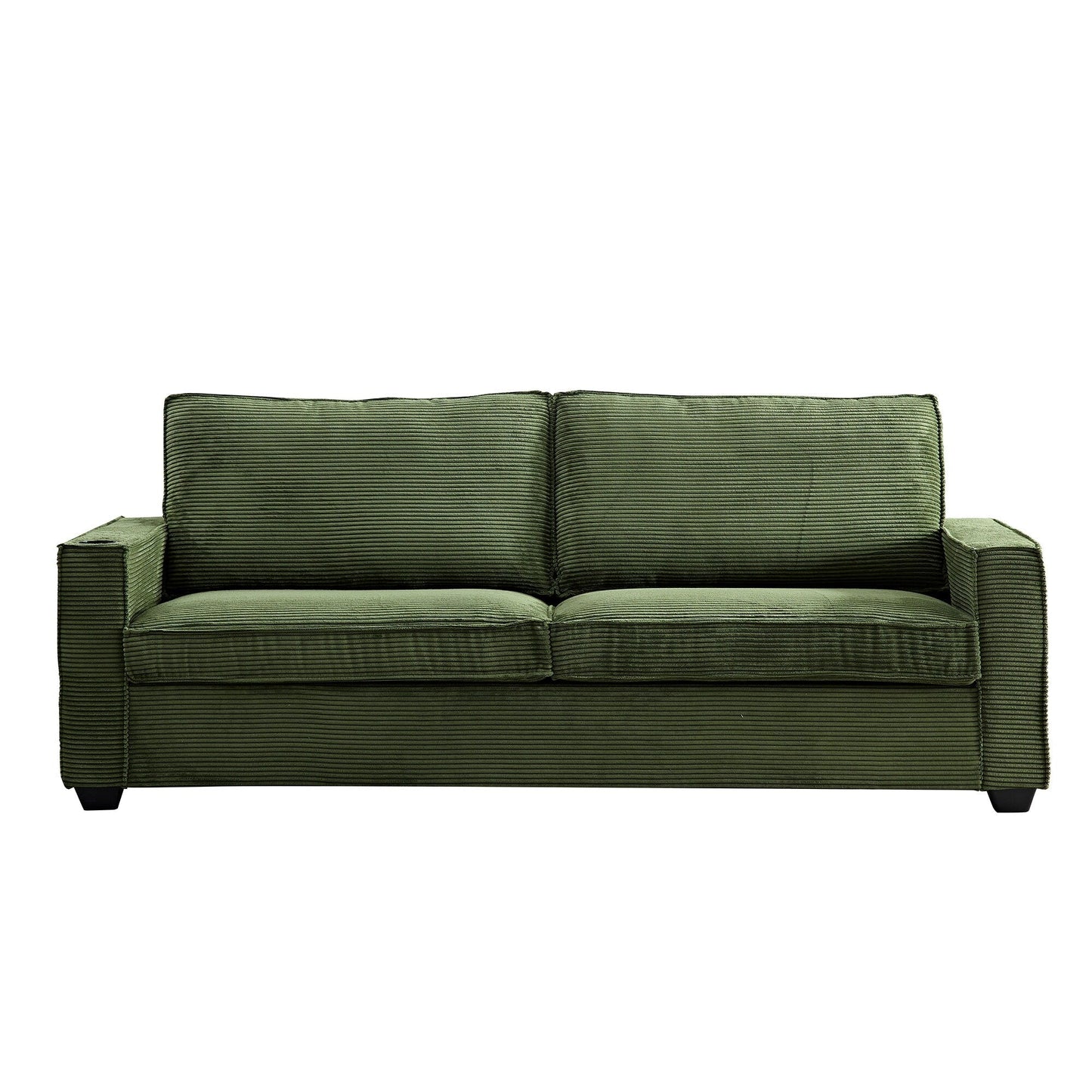 Green Corduroy 3-seater Sofa with Cup Holder and Storage