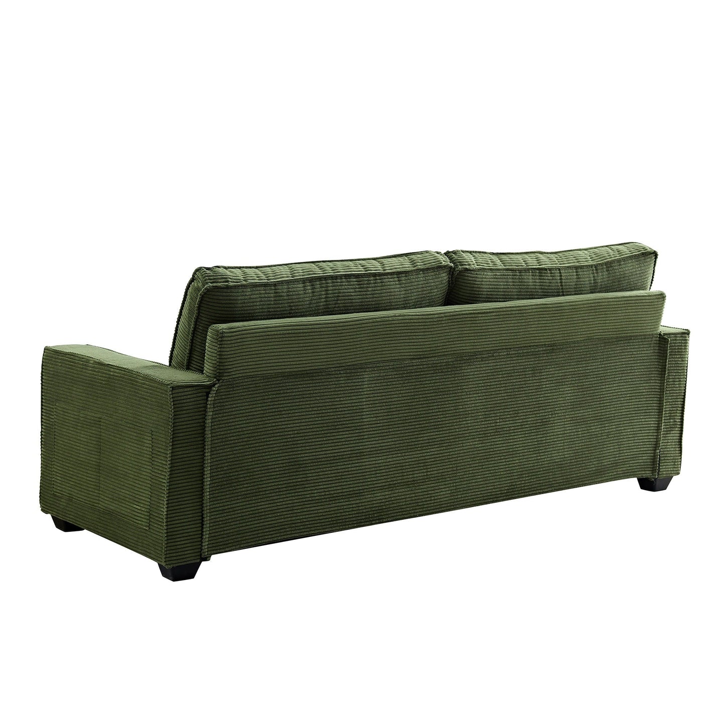 Green Corduroy 3-seater Sofa with Cup Holder and Storage