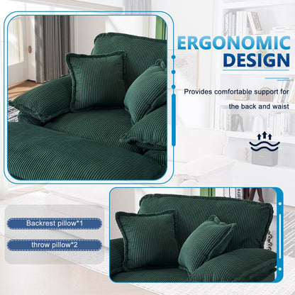 Green Corduroy Single Deep Seat Sofa with Ottoman