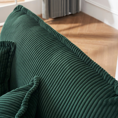 Green Corduroy Single Deep Seat Sofa with Ottoman