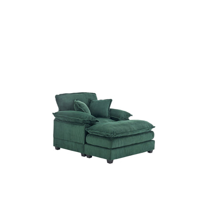 Green Corduroy Single Deep Seat Sofa with Ottoman