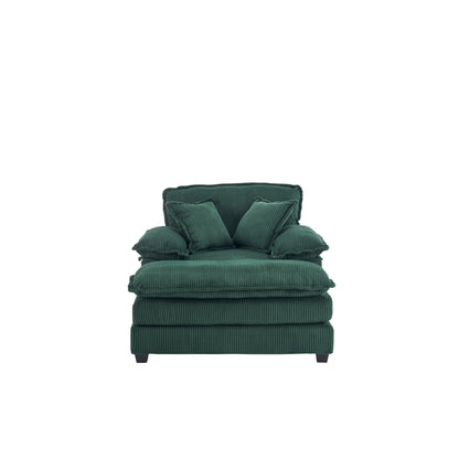 Green Corduroy Single Deep Seat Sofa with Ottoman