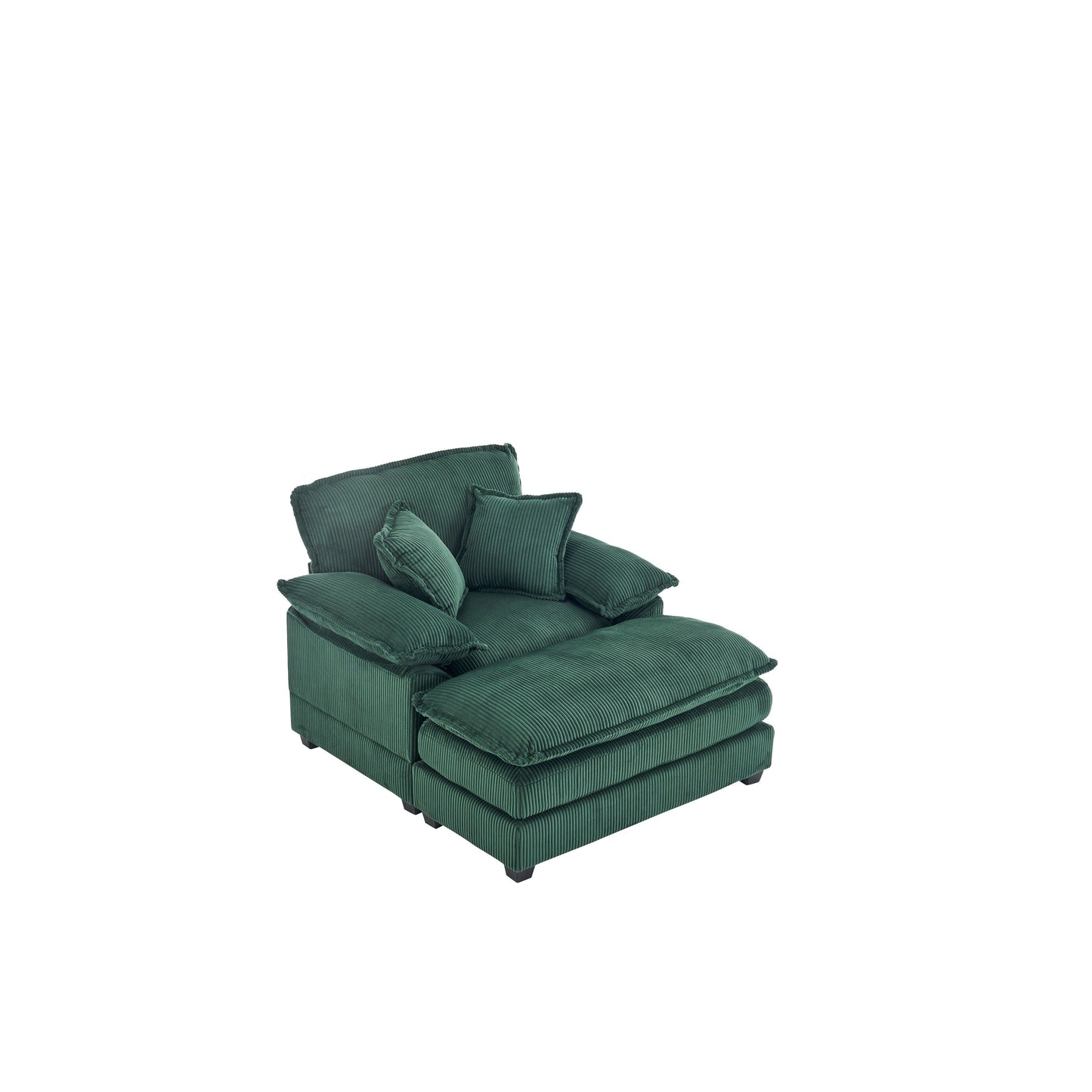 Green Corduroy Single Deep Seat Sofa with Ottoman