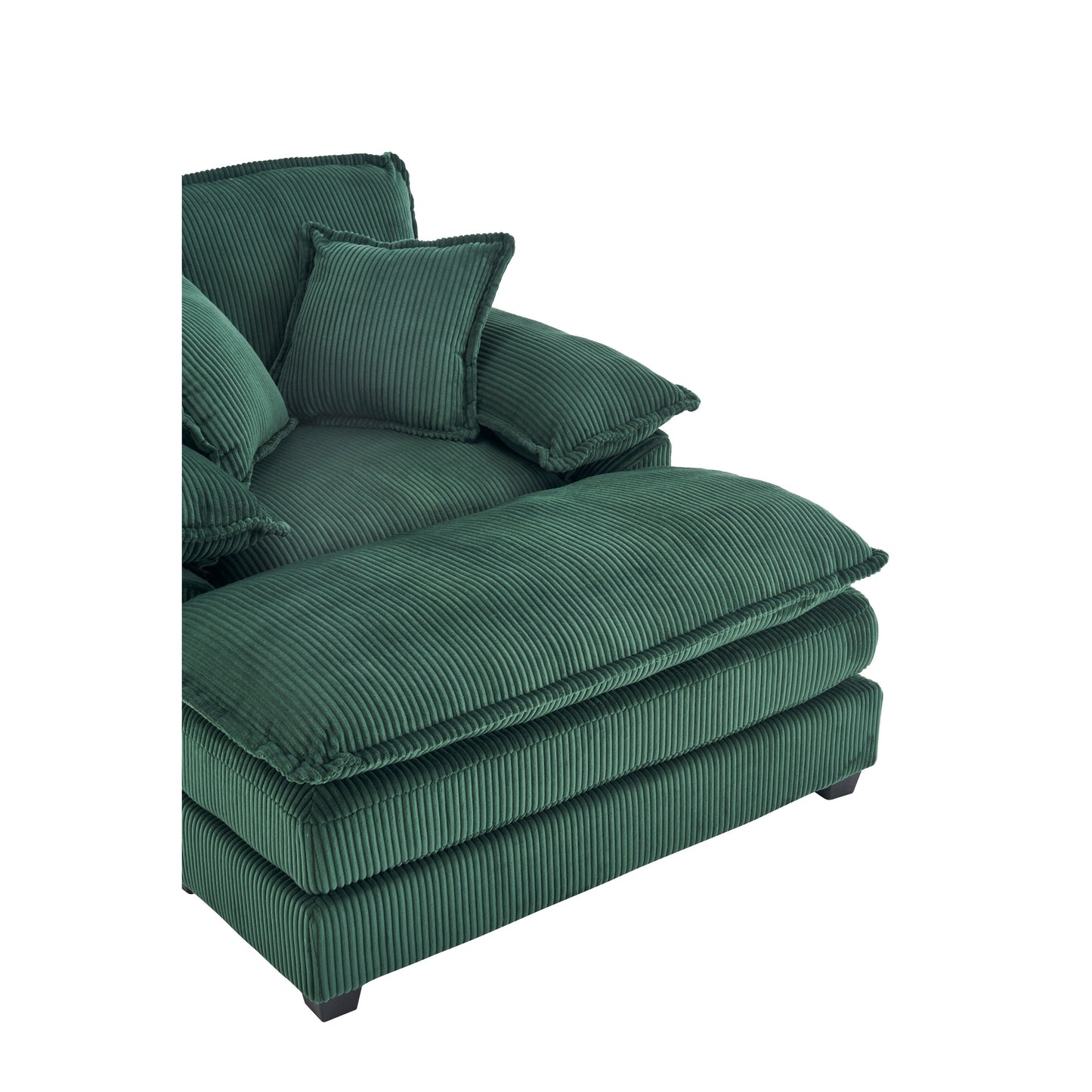 Green Corduroy Single Deep Seat Sofa with Ottoman