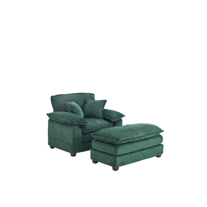 Green Corduroy Single Deep Seat Sofa with Ottoman