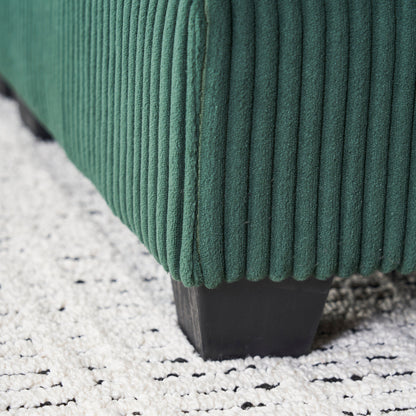 Green Corduroy Single Deep Seat Sofa with Ottoman