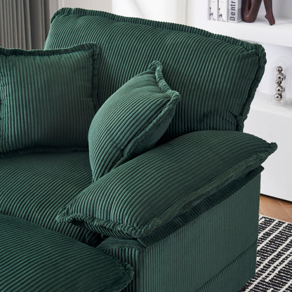 Green Corduroy Single Deep Seat Sofa with Ottoman