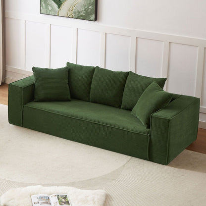Green Corduroy Upholstered 3-seater Sofa with 5 Toss Pillows